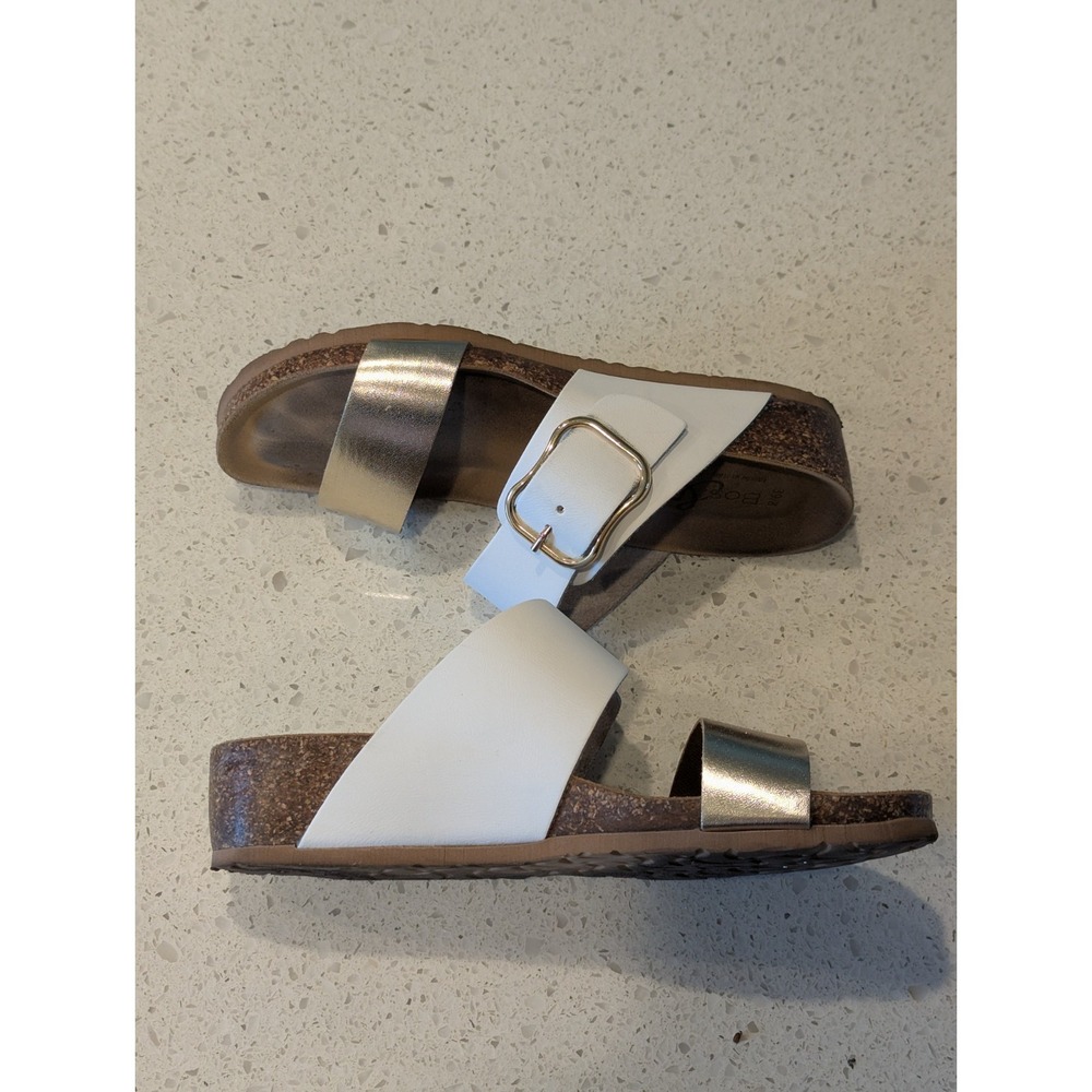 Bos & Co. Lapo‎ Slip On Wedge Cork Sandals White Gold Leather Size EU 39 US 8 - Picture 7 of 8